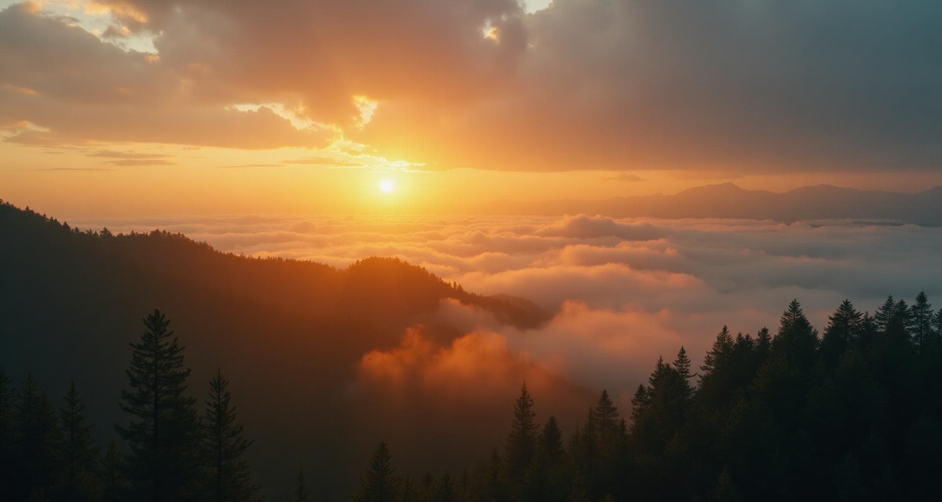 Da Lat misty mountains at sunset